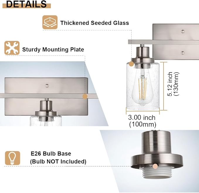 40-Inches Length Bathroom Vanity Lighting Fixtures Over Mirror in Brushed Nickel - Image 7