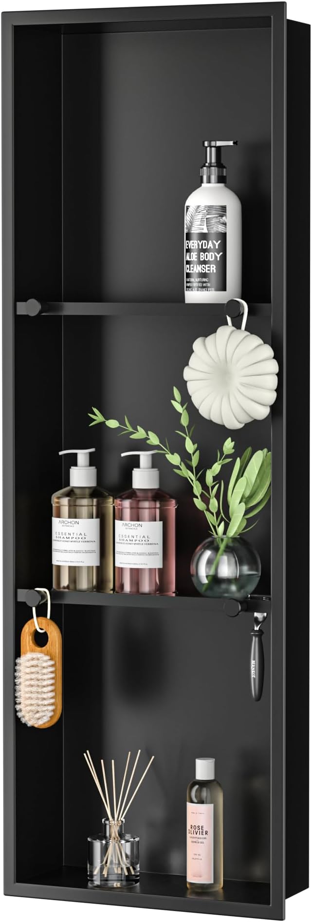 Stainless Steel Shower Niche w/Hooks, Wall Vertical Niche Without Tiling by Bernkot