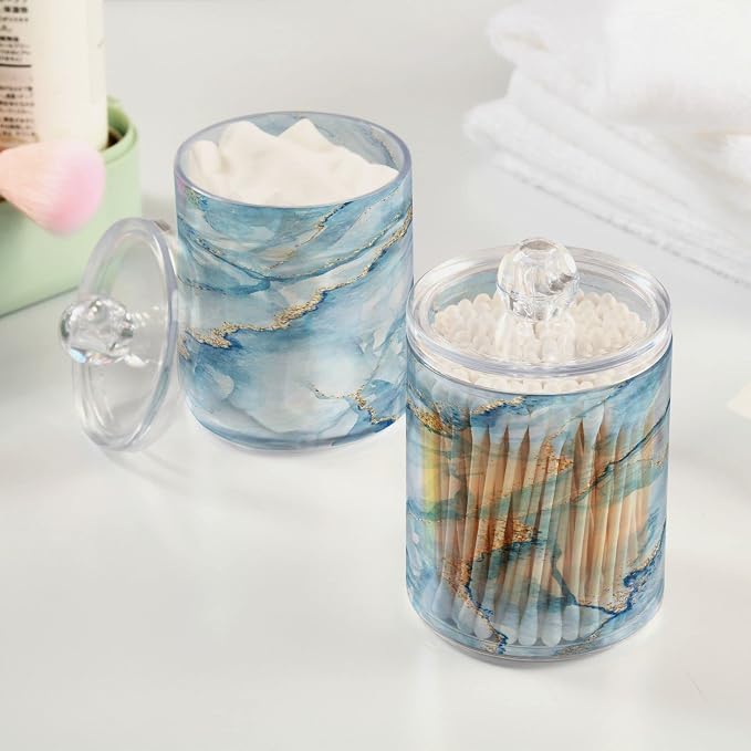 MNSRUU 2 Pack Qtip Holder Organizer Dispenser Sky Blue Marble Bathroom Storage - Image 5