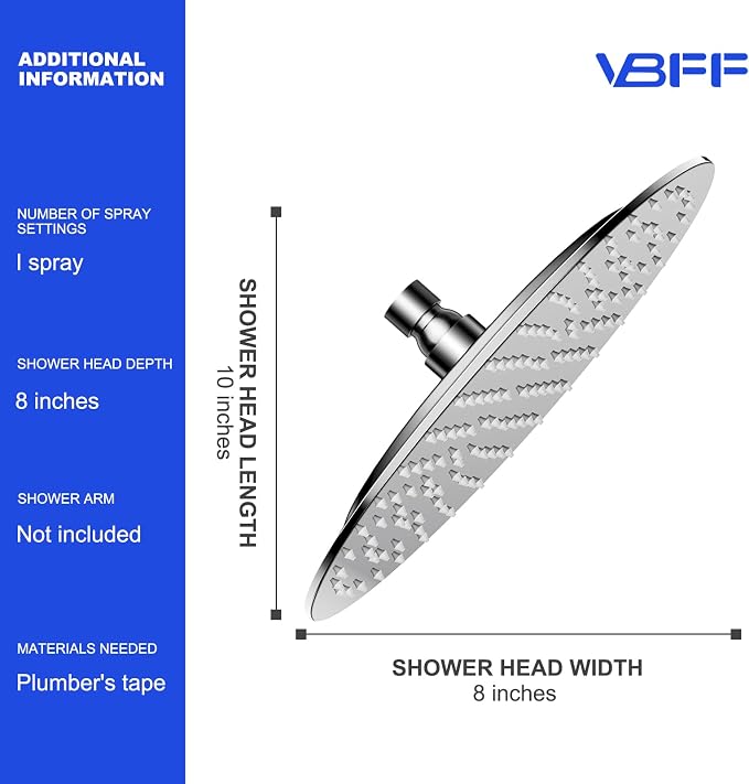 VBFF-Shower Head, rain shower head, 8 inch- Round Shower Head, 1.8 GPM Flow Rate - Image 6