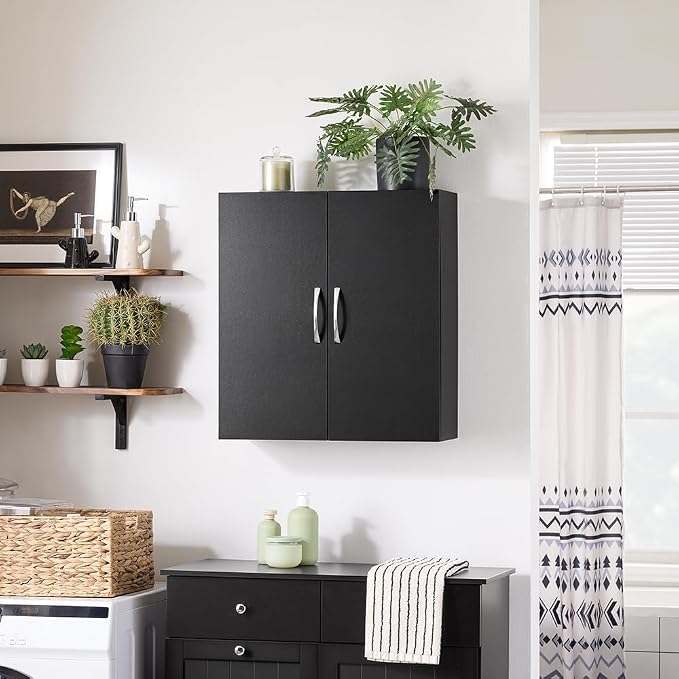 SoBuy Black Bathroom Wall Cabinet, Over The Toilet Storage Cabinet, Small Wall - Image 7