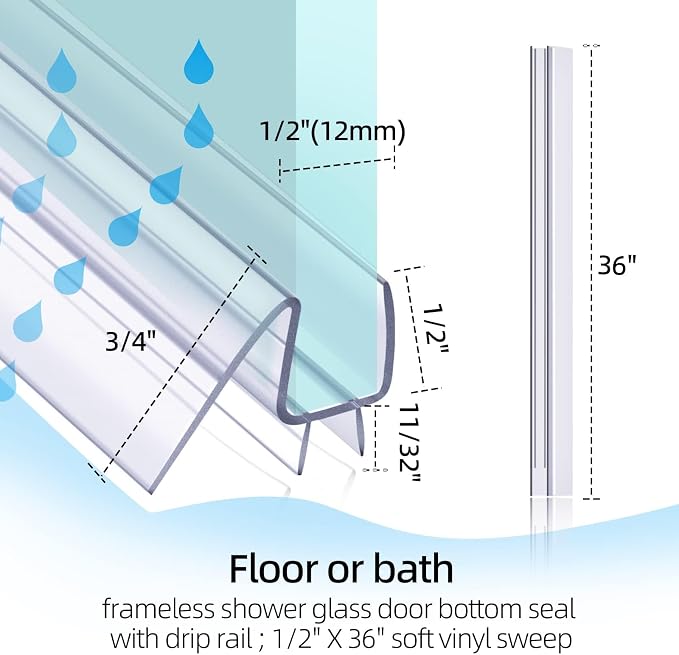 POZIA Shower Door Bottom Seal Frameless Glass Shower Door Seal Strip Clear - Image 2