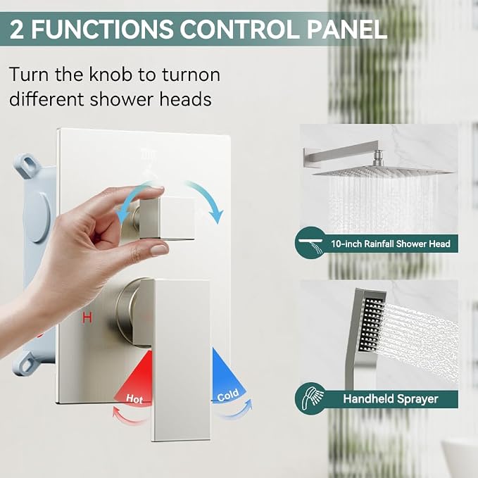 Shower Faucet Set Brushed Nickel Shower System, Starbath 10 Inch Rain Shower - Image 3