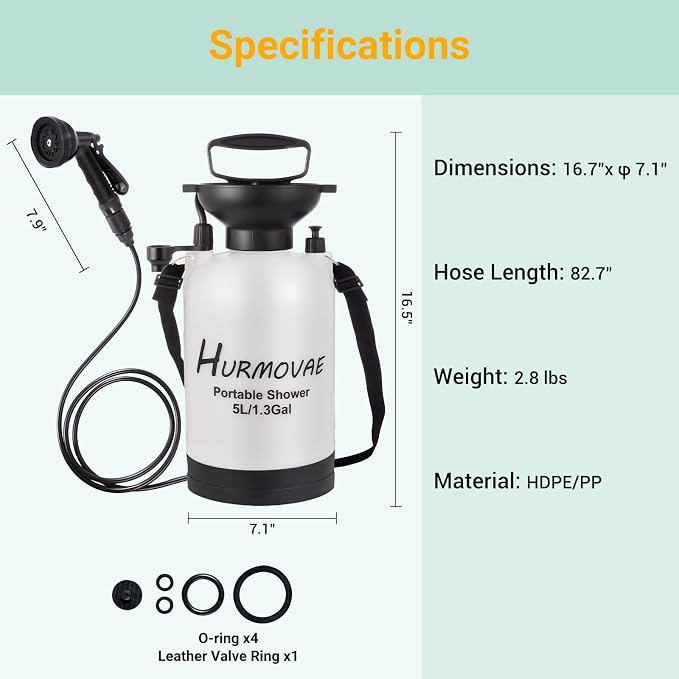 1.3 Gallon/5L Portable Shower–10 Spray Modes, Nylon Insulated Sleeve & No - Image 3