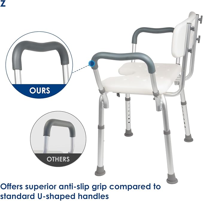 TooCust Extra Wide M-Shaped & Padded Armrests Shower Chair, 500lbs Capacity - Image 3