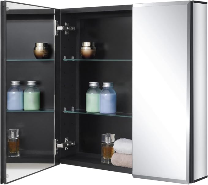 Fundin Black Aluminum Medicine Cabinet 24 x 24 Inch Recessed or Surface Mount by Fundinmedicinecabinet