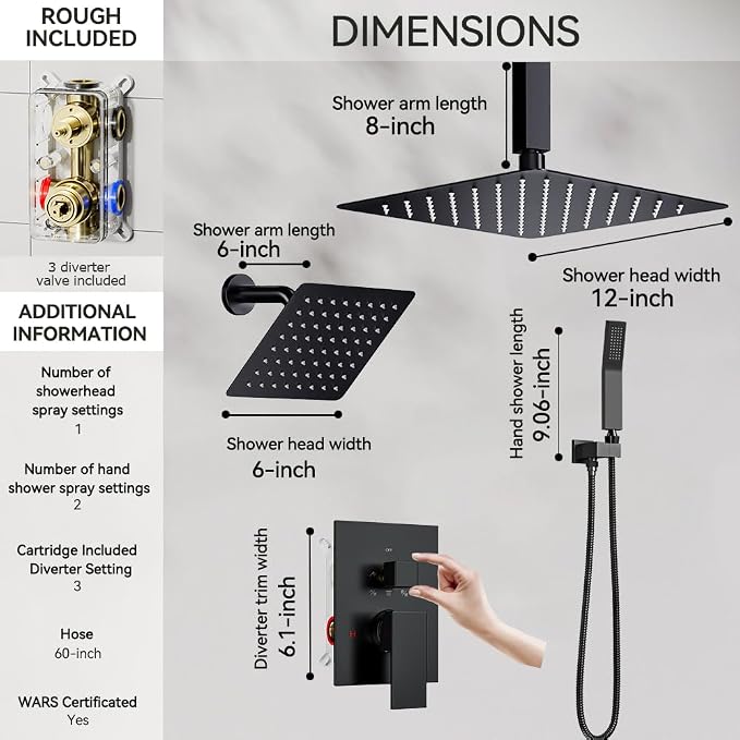 Shower Faucet Set Matte Black Shower Systems, STARBATH 3 Way Shower Faucet - Image 5
