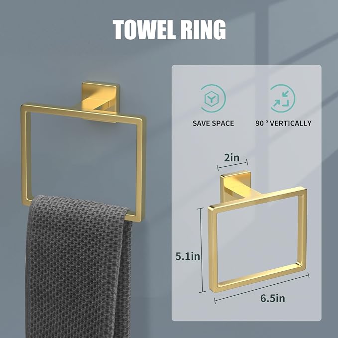 5 Piece Gold Towel Bar Set Bathroom Hardware Set Gold Bathroom Accessories Set - Image 3