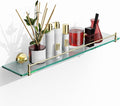 24 Inch Glass Bathroom Shelves, Brushed Gold Floating Shelves by HOMELIFE