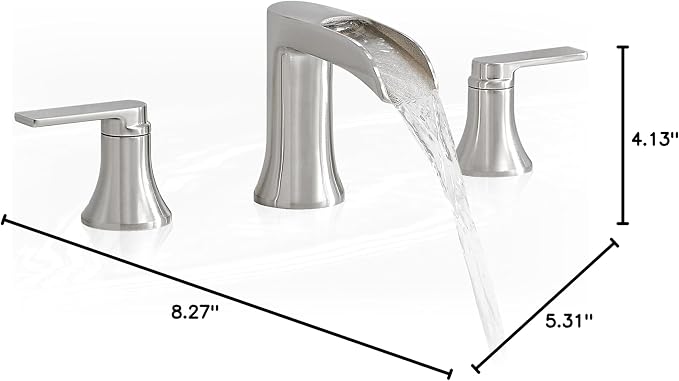 Brushed Nickel Tub Faucet Set 3 Hole, Brass Deck Mount Waterfall Bathtub Faucet - Image 10