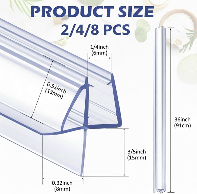 Frienda 2 Pcs Shower Door Bottom Seal 1/4" x 36'' Clear PVC Glass Door Sweep - Image 2