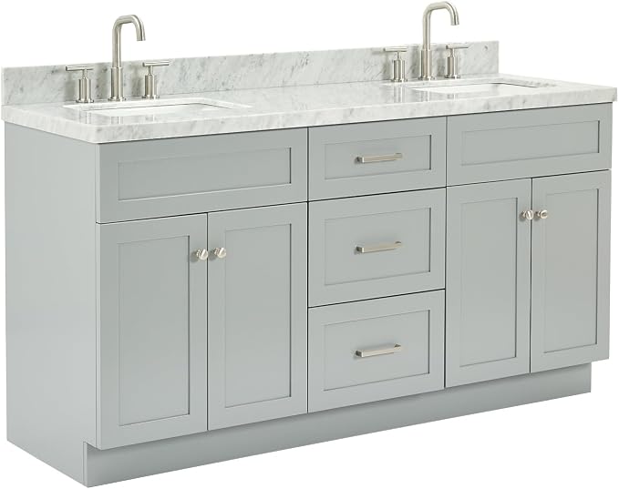 ARIEL Hamlet 67" Grey Double Bathroom Vanity, 1.5" Edge Italian Carrara Marble - Image 5