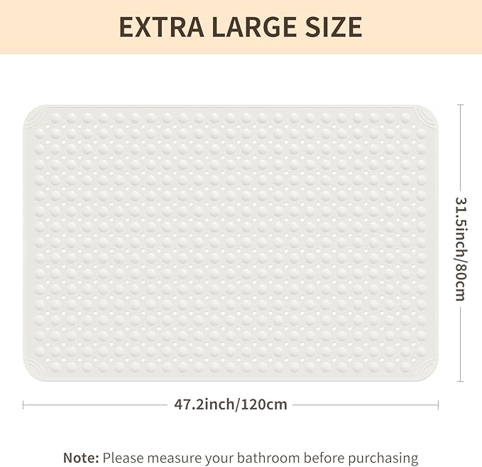 Yolife Extra Large TPE Shower Mat, 47.2" L x 31.5" W Anti Slip Bath Mat - Image 2