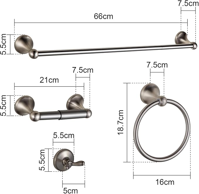 BGL Bathroom Hardware Set Brushed Nickel Adjustable Expandable Bath Towel Bars - Image 5