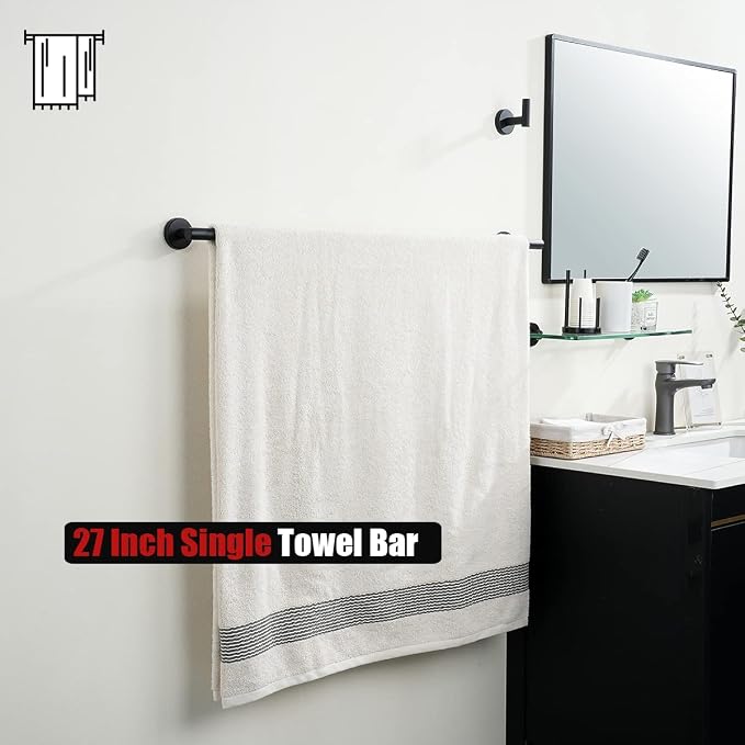 JQK Black Bath Towel Bar, 30 Inch 304 Stainless Steel Thicken 0.8mm Towel Rack - Image 5