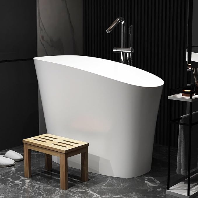 Japanese Soaking Bathtub 47'' Oblique Freestanding Tub Stone Resin Deep Soaking by Weibath