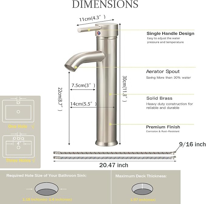 Brushed Nickel Bathroom Faucets, Vessel Sink Faucet Single Hole Single Handle - Image 2
