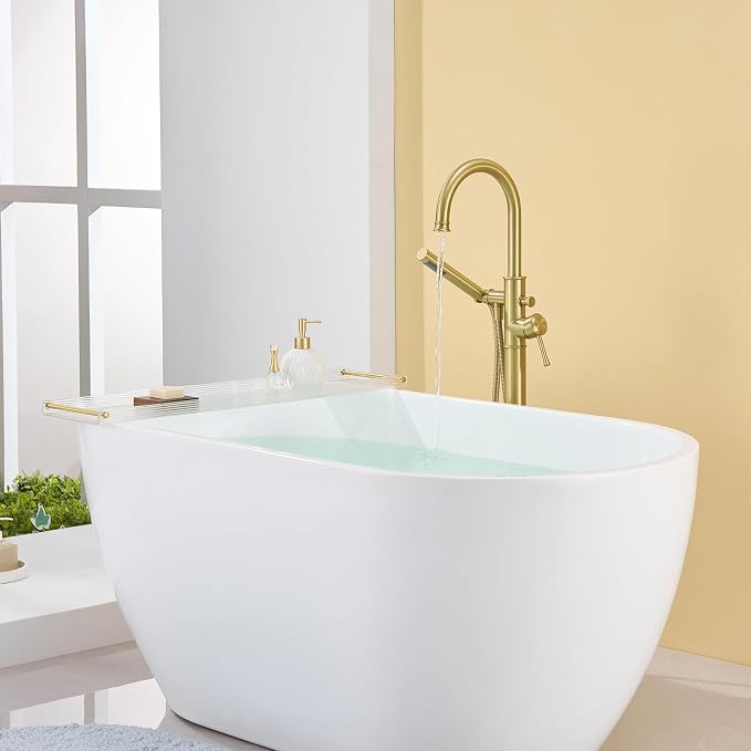 Free Standing Tub Faucet Brushed Gold Freestanding Bathtub Faucet Floor Mount - Image 5