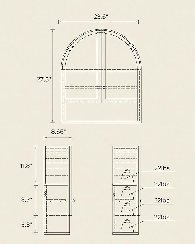 Arched Wall Cabinet with Acrylic Door, Large Wooden Wall Mounted Bathroom - Image 2