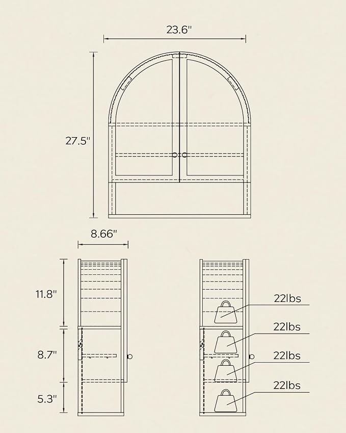 Arched Wall Cabinet with Acrylic Door, Large Wooden Wall Mounted Bathroom - Image 2