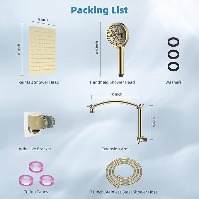 Hibbent All Metal Shower Head, Handheld Showerhead Combo, 10 Sprays, Adhesive - Image 7