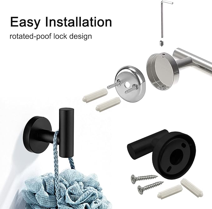 7 PCS Bathroom Hardware Set, Matte Black Stainless Steel Bathroom Tower Rack - Image 7