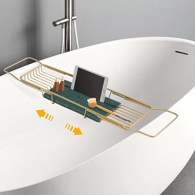 Bathtub Tray Caddy for Luxury Bath, Stainless Steel 26.8-35.4 in Expandable by DYRABREST