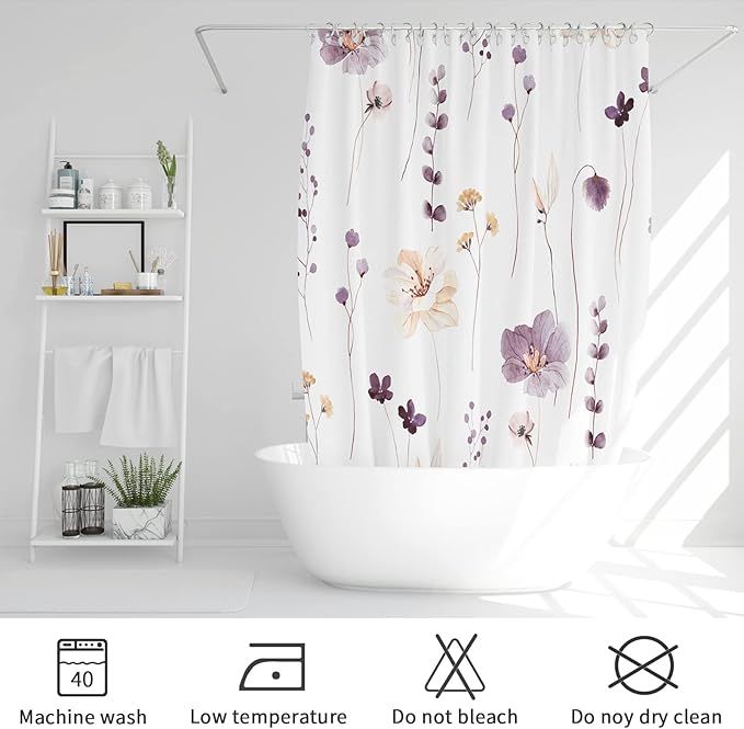 Gibelle Watercolor Floral Shower Curtain, Plum Beige Flower Shower Curtain - Image 6