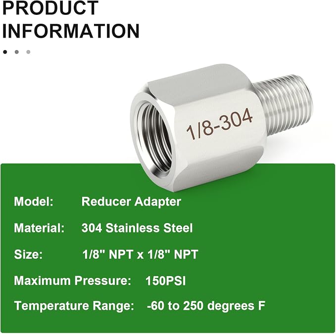 TAISHER 5PCS 304 Stainless Steel Pipe Fitting, New Reducer Adapter, 1/8" NPT - Image 5