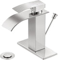 Bathroom Faucets with Lift Rod Drain Brushed Nickel Waterfall Bathroom Sink by LUFG