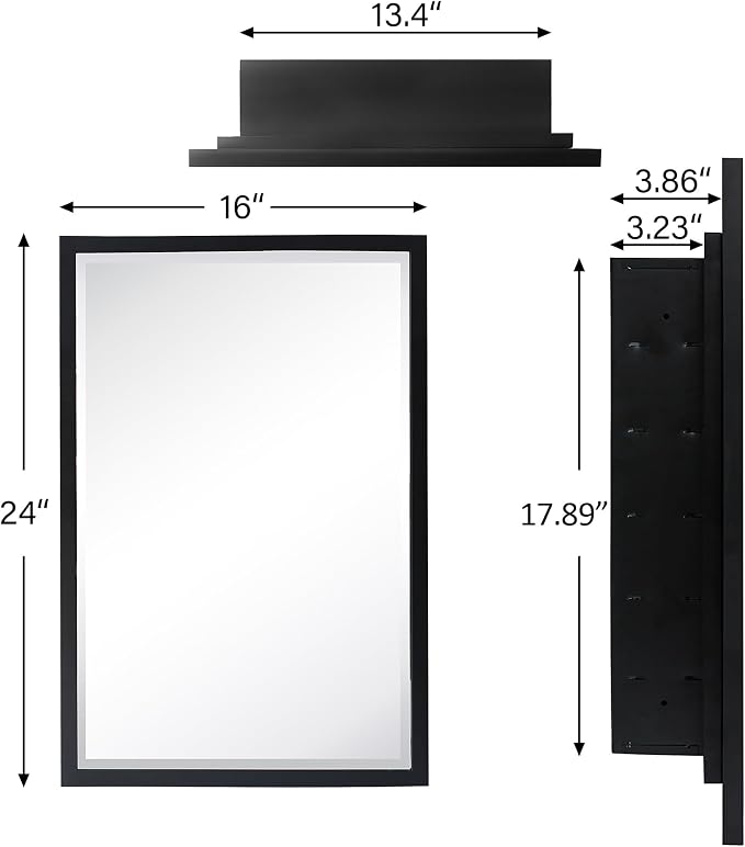 TEHOME Black Metal Framed Recessed Bathroom Medicine Cabinet - Image 7
