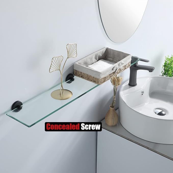 JQK Bathroom Glass Shelf Black, Tempered Glass Shower Storage 30 by 5 inches - Image 5