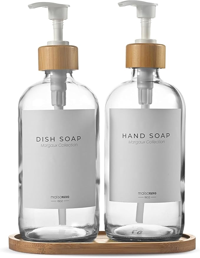 Maisonovo Glass Soap Dispenser Bathroom Set | Hand Soap and Dish Soap Dispenser by MaisoNovo-TheArtofSustainableLiving