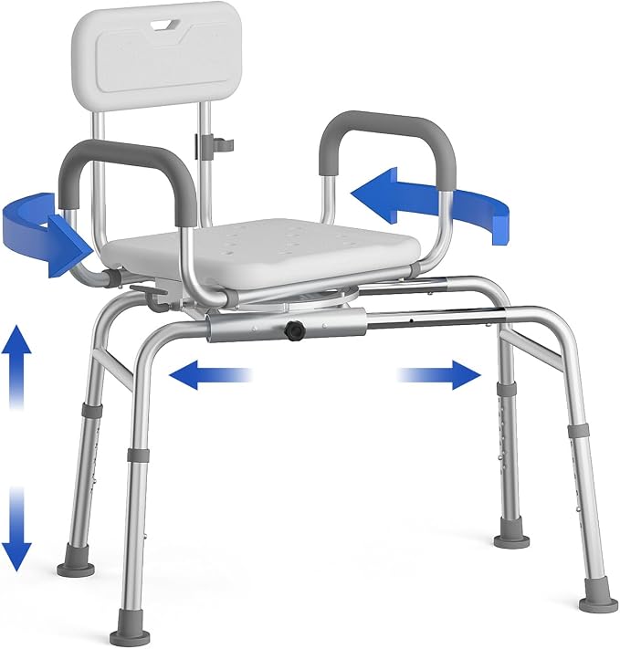Sliding Shower Chair with Swivel Seat, Tub Transfer Bench by Loyoda