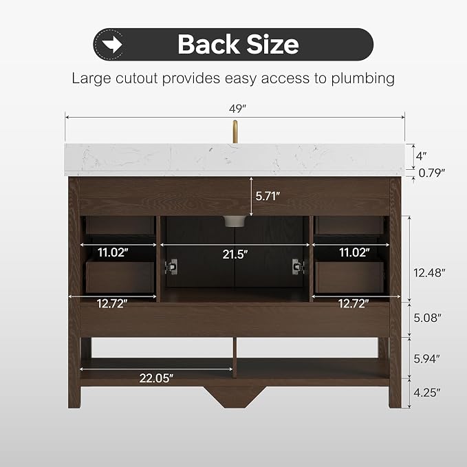 48 Inch Bathroom Vanity with Sink, Farmhouse Storage Cabinet with Drawers & - Image 2