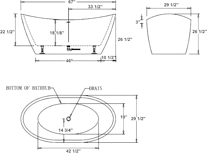 Empava Luxury 67 inch Acrylic Freestanding Bathtub Contemporary Soaking Tub - Image 7