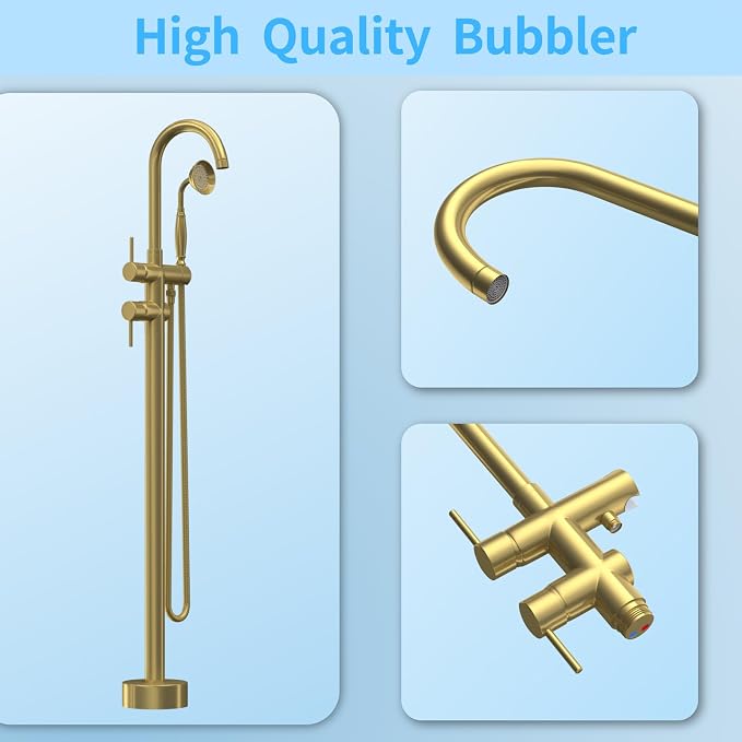 Freestanding Bathtub Faucet, Tub Filler Floor Mount Stand Bathtub Faucet Brass - Image 5
