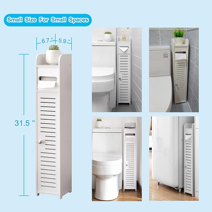 AOJEZOR Toilet Paper Holder Stand: Small Bathroom Storage Cabinet - Image 2