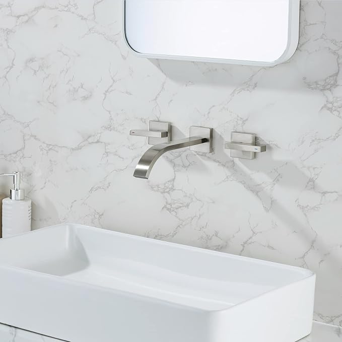 Brass Wall Faucet Brushed Nickel Wall Mounted Bathroom Faucet, Wall Mount - Image 2