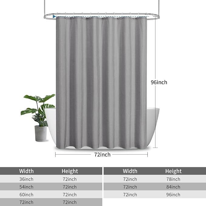 2-in-1 Waterproof Extra Long Fabric Shower Curtain or Liner, Linen Textured - Image 3