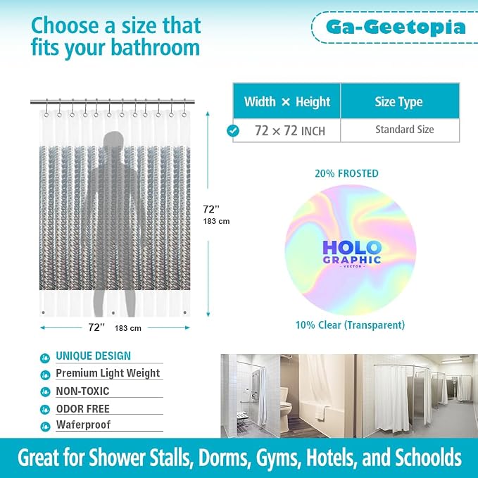 Ga-Geetopia Holographic 3D EVA Shower Curtain Liner Wave, 72x72 Premium Medium - Image 2