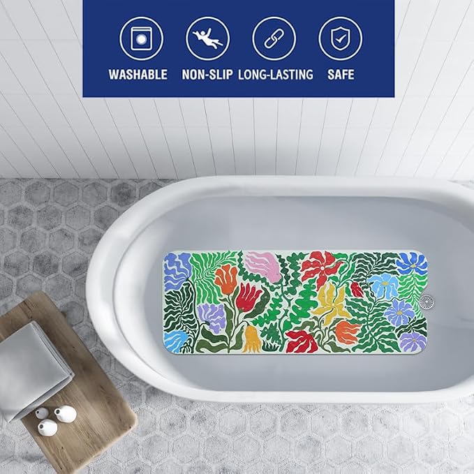 Plant Bathtub Mat Non Slip for Kids 40x16in Extra Long Floral Anti Slip Bath - Image 2