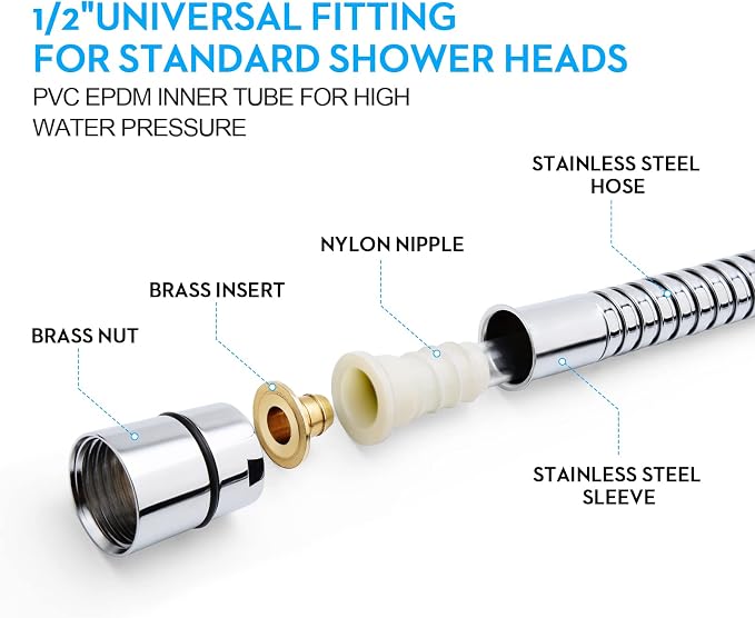 Shower Hose, 69 Inches Extra Long Stainless Steel Handheld Shower Head Hose - Image 3