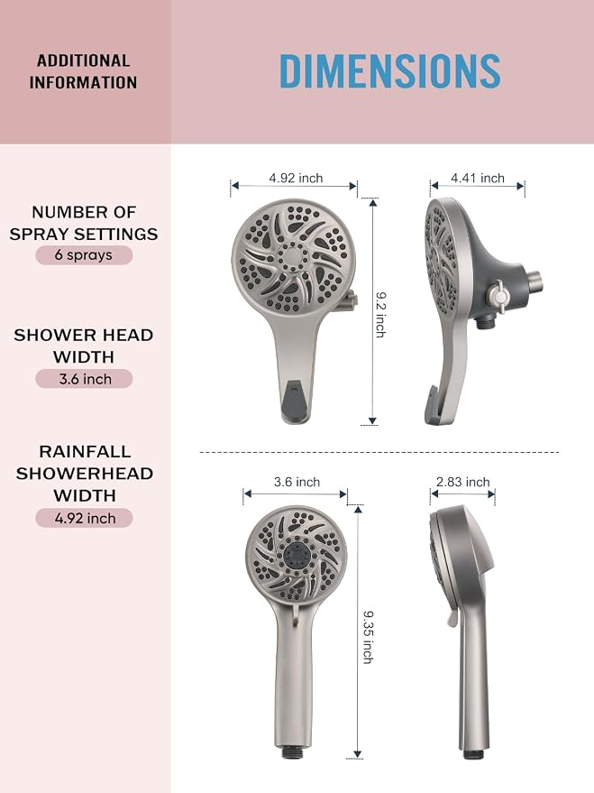 Cobbe High Pressure 3-Way Shower Head Combo, Hand Held Shower & Rain Shower - Image 2