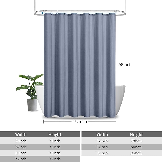 2-in-1 Waterproof Extra Long Fabric Shower Curtain or Liner, Linen Textured - Image 3