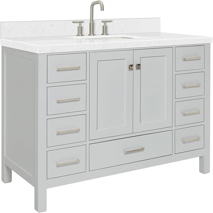 ARIEL Cambridge 48" Grey Bathroom Vanity, 1.5" Edge Carrara White Quartz - Image 9