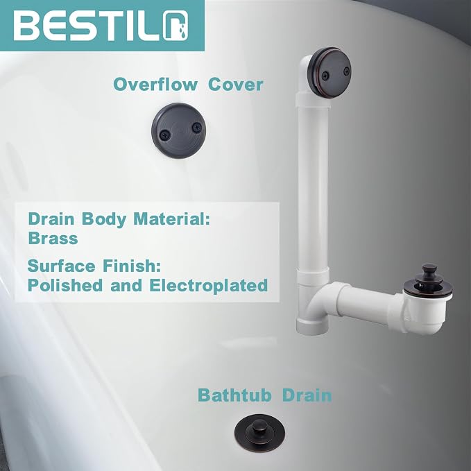 BESTILL Lift and Turn Bathtub Drain Bath Tub Trim Set Conversion Kit, Oil - Image 2