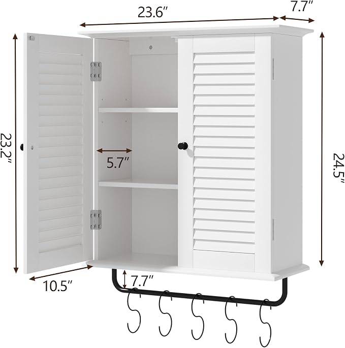 White Wall Mounted Cabinet, Over the Toilet Storage Cabinet, Wooden Wall Cabinet - Image 3