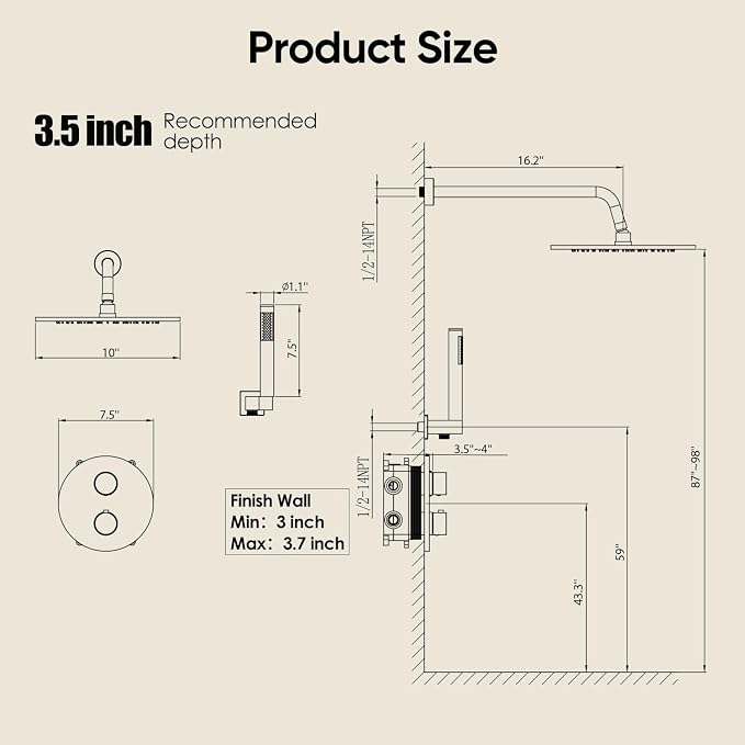 Gabrylly Thermostatic Shower Faucet Set, All Metal Shower System - Image 8