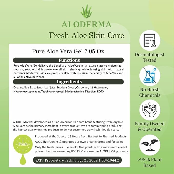 Aloderma Organic Aloe Vera Gel for Face & Body, 96% Pure Aloe Gel Made within - Image 8